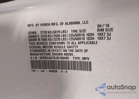 2018 Honda Odyssey Ex-L from USA, damaged, VIN 5FNRL6H7XJB108499